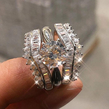 *NEW* Fashion Brilliant High Quality AAA+ Cubic Zirconia Diamonds Luxury Modern Design 3Pcs Set of Rings - The Jewellery Supermarket